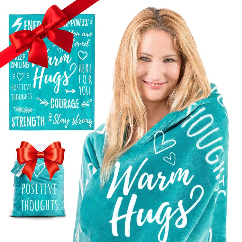 EasyFluffy Get Well Gift for Women & Men - Super Soft Hug Blanket with Inspirational Words - Healing Blanket Care Package Comforting Gift for Cancer Patients & Others During Hard Times - 50"x60", Teal - Image 1
